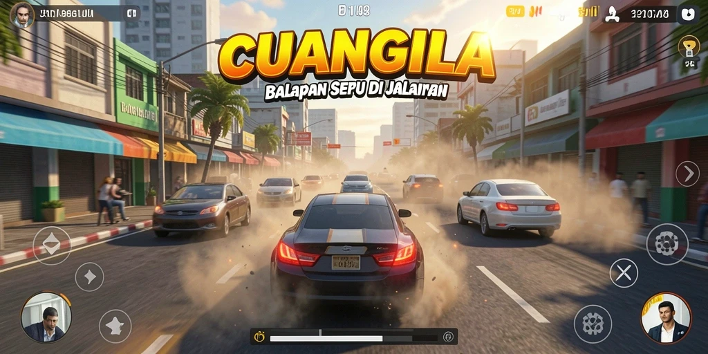 Screenshot gameplay CUANGILA yang menampilkan aksi balapan seru.