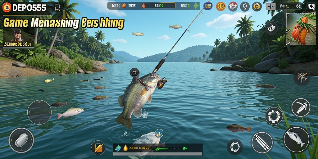 Screenshot DEPO555 menampilkan gameplay memancing yang seru dan menegangkan.