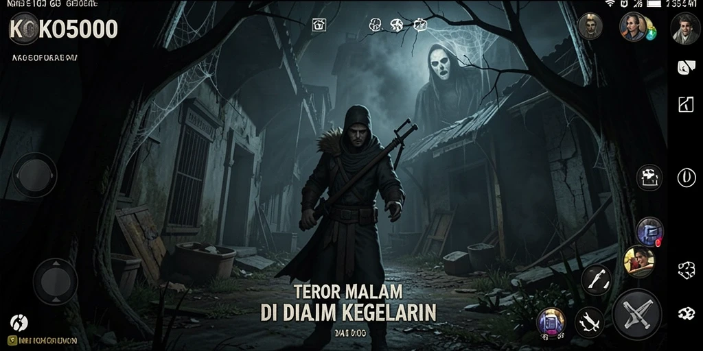 Screenshot KOKO5000 menampilkan suasana menyeramkan saat menjelajahi ruangan gelap.