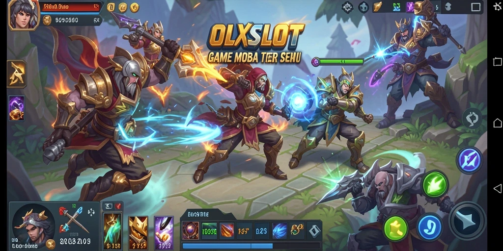 Screenshot gameplay OLXSLOT yang menunjukkan pertempuran seru antar hero.