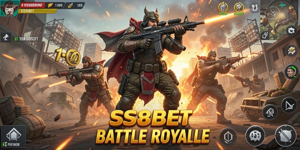 Screenshot gameplay seru SS88BET dalam pertempuran Battle Royale.
