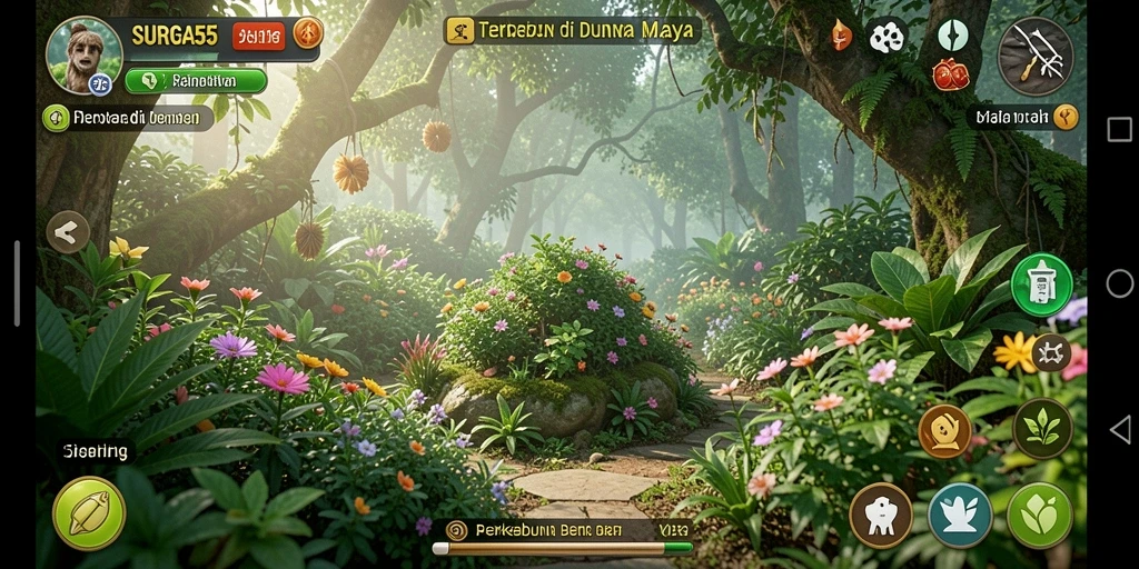 Screenshot gameplay SURGA55 menampilkan aktivitas berkebun yang menyenangkan.