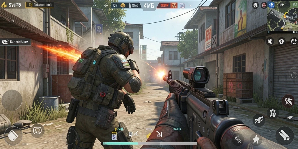 Screenshot gameplay SVIP6 yang menunjukkan pertarungan intens di arena.