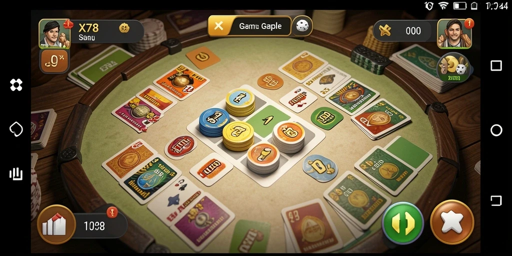 Screenshot utama X78 menunjukkan gameplay seru Gaple dengan teman.